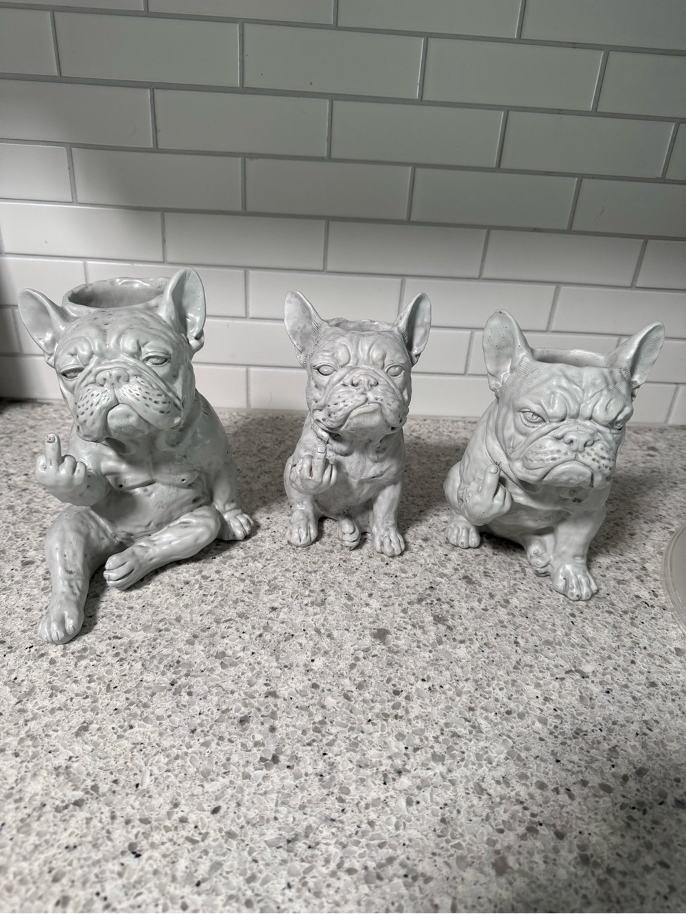 French Bulldog Planter Trio in Light Gray